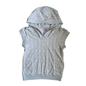 Vintage Juicy Couture Y2K Velour Cable Knit Hoodie Size M Beige Pullover Preppy